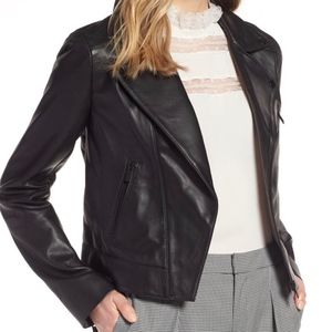 NWOT Halogen black leather moto jacket XL petite